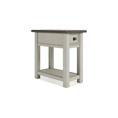 Signature Design by Ashley Bolanburg | Farmhouse Chair-Side End Table – USB Charging Ports, Drawer, Two-Tone Light Brown & Whitewash - Image 1
