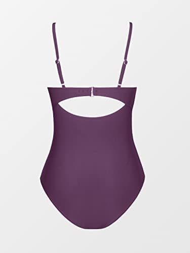 CUPSHE One Piece Swimsuit for Women Bathing Suits Twist Front Cutout Adjustable Straps Ruched Swimwear M, Dark Purple - Image 5