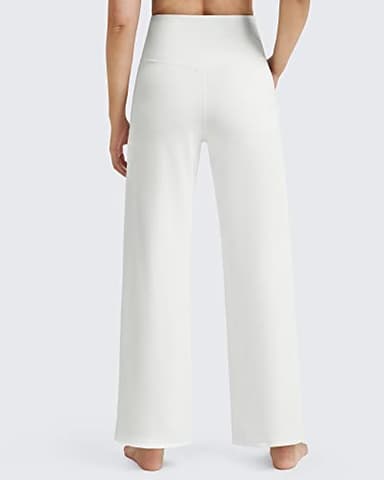 Promover Lounge Pants for Women Loose Fit Straight Leg Yoga Pants Wide Leg Sweatpants Stretch High Waist for Casual Lounge(White,XL,33") - Image 4