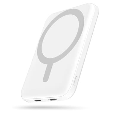 podoru for Magsafe Battery Pack, 5000mAh Magnetic Power Bank with Type-C Cable 20W PD Fast Charging Lighting Input Wireless Portable Charger for iPhone 17/16/15/14/13/12/ All Series-White - Image 1