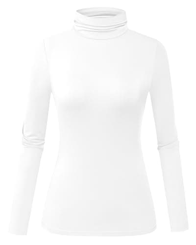 Herou Women's Long Sleeve Lightweight Soft Pullover Turtleneck Tops Shirts White X-Large - Image 1