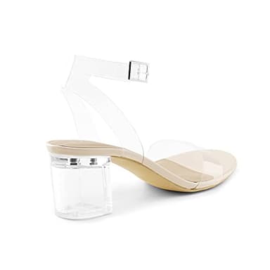 DREAM PAIRS Women's Open Toe Ankle Strap Low Block Chunky Heels Sandals Party Dress Pumps Shoes,Size 5,Nude/Clear,CARNIVAL - Image 2