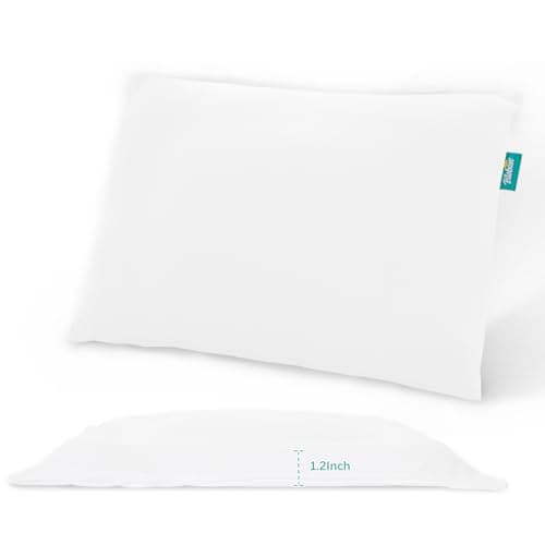 Thin Toddler Pillow with Pillowcase 13” x 18” X 1.2”, Small Kid Pillows for Sleeping, Machine Washable Soft Travel Pillow, Toddler Use Only, Age 2, White - Image 1