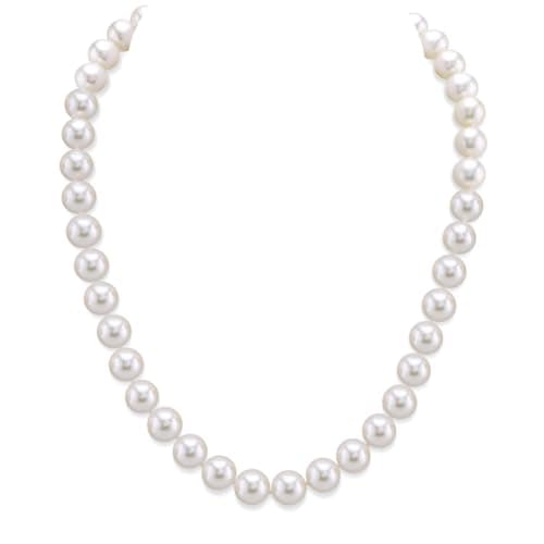 The Pearl Source Real Pearl Necklace for Women with AAA+ Quality Round White Freshwater Genuine Cultured Pearls (White Gold, 9-10mm) - Image 1