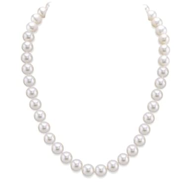 The Pearl Source Real Pearl Necklace for Women with AAA+ Quality Round White Freshwater Genuine Cultured Pearls (White Gold, 9-10mm) - Image 1