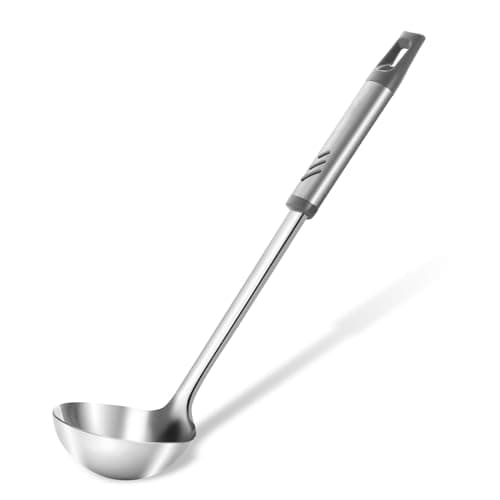 Lebabo Soup Ladle, 13.9 inch Large Ladles Serving Spoons, 4 oz Stainless Steel Ladle with Heat-proof Handle, Comfortable Grip Design, Durable Construction, Silver - Image 1