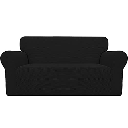 Easy-Going Stretch Oversized Loveseat Slipcover 1-Piece Sofa Cover Furniture Protector Couch Soft with Elastic Bottom for Kids Polyester Spandex Jacquard Fabric Small Checks Black - Image 1