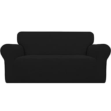 Easy-Going Stretch Oversized Loveseat Slipcover 1-Piece Sofa Cover Furniture Protector Couch Soft with Elastic Bottom for Kids Polyester Spandex Jacquard Fabric Small Checks Black - Image 1