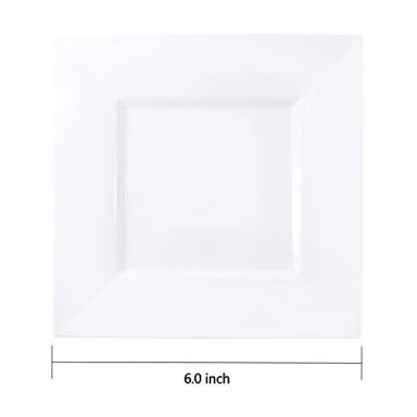 bUCLA 100PCS White Square Plastic Plates-6inch Disposable Cake Plates- Premium Hard Square Small Appetizer Plates for Wedding/Party - Image 2