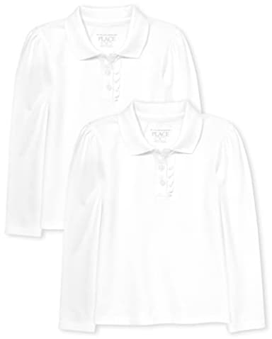 The Children's Place Baby Girls and Toddler Girls Long Sleeve Ruffle Pique Polo, White, 5T - Image 1