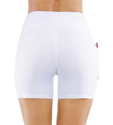THE GYM PEOPLE High Waist Yoga Shorts for Women Tummy Control Fitness Athletic Workout Running Shorts with Deep Pockets (Large, White) - Image 5