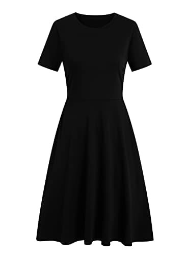 Prime Wardrobe Womens Clothing Plus Size Dress Business Vintage Round Neck Work Party Casual Pockets Dresses for Lady 162 (XXL, Black Solid) - Image 3