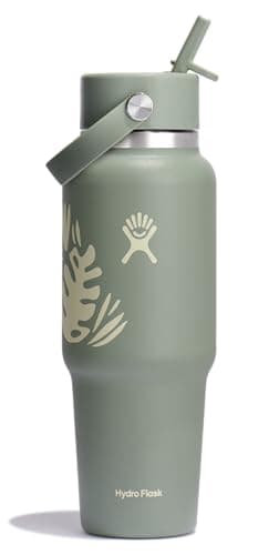 Hydro Flask Travel Water Bottle - Insulated Stainless Steel - Wide Straw Lid, Non Spill, Leakproof in 32 Oz Botanical Bliss Green - Image 1