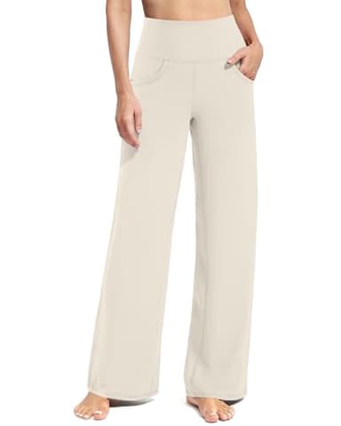 Promover Yoga Pants Women Wide Leg Sweatpants Flare Leggings Casual Outfits Skin Friendly Lounge Pants High Rised Moisture Wicking Athletic Gym(Ivory,XL,31") - Image 1