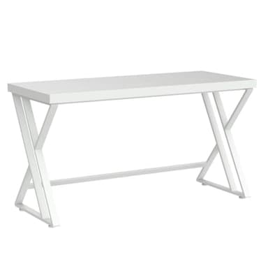 LVB White Computer Desk, Modern Wood Home Office Desk for PC Writing Work, Metal Wooden Executive Workstation Student Simple Desk, Computer Study Gaming Bedroom Table, 55 Inch, White Oak - Image 4