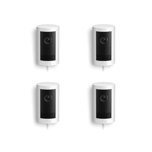 Introducing Ring Outdoor Cam Plus, Plug-In — Wide-Angle 2K Video with Ring Vision, Low-Light Sight for full-color night vision, Mount-anywhere versatility, 4-Pack, White - Image 1