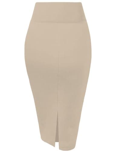 Hybrid & Company Women's Premium Nylon Ponte Stretch High Waist Pencil Suit Skirt Below Knee KSK45002 1073T Stone M - Image 3