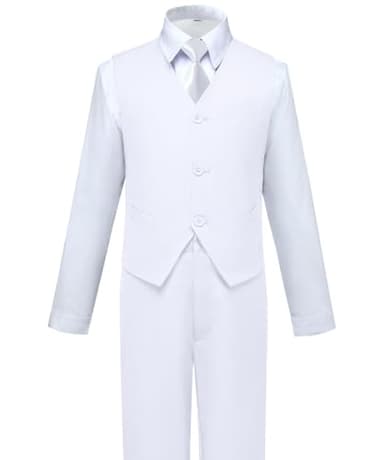 White Suit for Boys All White Tuxedo Outfit Dress Pants Blazer Vest Size 6 - Image 5