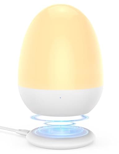 JolyWell Baby Night Light for Kid, Portable Egg Nightlight with Stable Charging Pad, Touch Nursery Night Lamp for Breastfeeding, Toddler Night Light for Bedroom, Timer Setting, ABS+PC, White-2 - Image 1