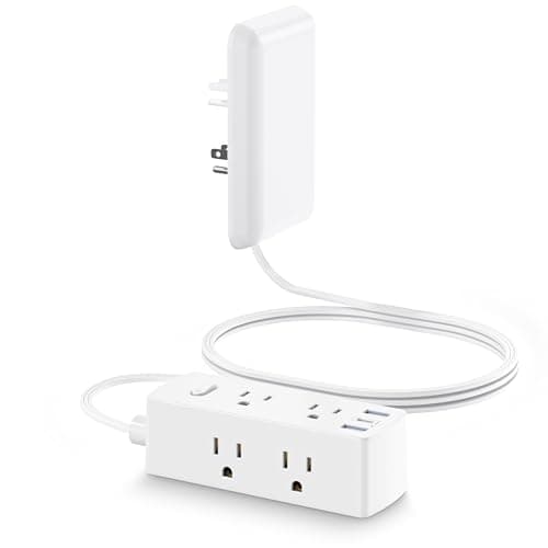 Olcorife Flat Extension Cord with Outlet Cover, Flat Plug Power Strip with 6 Outlets and 3 USB Ports, 2000 Joules Surge Protector, 5 FT Cord Hidden Outlet Extender for Tight Spaces, White - Image 1