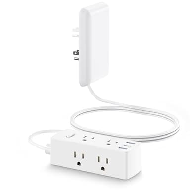 Olcorife Flat Extension Cord with Outlet Cover, Flat Plug Power Strip with 6 Outlets and 3 USB Ports, 2000 Joules Surge Protector, 5 FT Cord Hidden Outlet Extender for Tight Spaces, White - Image 1