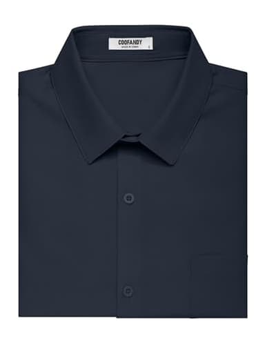 COOFANDY Men's Regular Fit Dress Shirts Wrinkle-Free Short Sleeve Casual Button Down Shirt Navy Blue - Image 6