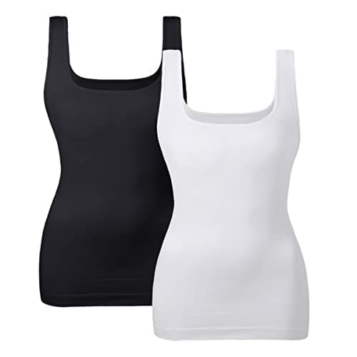 EUYZOU Women's 2PK Tummy Control Shapewear Tank Tops Seamless Square Neck Compression Tops Slimming Body Shaper Camisole-Black/White M - Image 1