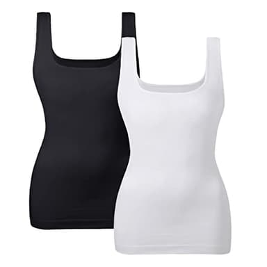 EUYZOU Women's 2PK Tummy Control Shapewear Tank Tops Seamless Square Neck Compression Tops Slimming Body Shaper Camisole-Black/White M - Image 1