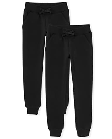 The Children's Place Girls Active Jogger Pants, Black 2 Pack, Medium