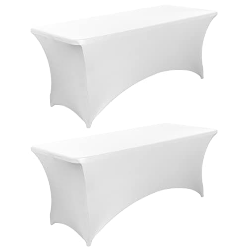 BIFENBI 6FT White Fitted Tablecloths for Rectangle Tables, 2 Pcs - Stretch Spandex Table Cover Protector for Banquet, Massage Bed, Wedding, Birthday, 72 Length x 30 Width x 30 Height Inches - Image 1