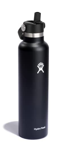 Hydro Flask Water Bottle - Insulated Stainless Steel - Straw Lid, Non Spill, Leakproof 24 Oz Black - Image 2