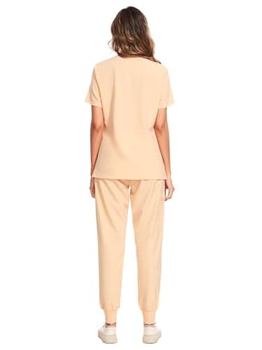 COZYFIT Women's Scrubs Set - Stretch V-Neck Top & Jogger Pant with 8 Pockets, Yoga Waistband, Anti Wrinkle, Slim Fit - Peach Fuzz, M - Image 2