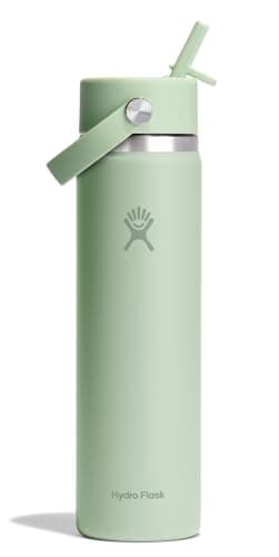 Hydro Flask Water Bottle - Insulated Stainless Steel - Wide Mouth Flex Straw Lid, Non Spill, Leakproof and Refillable in 24 Oz Aloe Green - Image 1