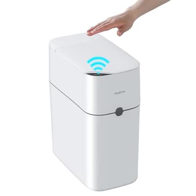 funest Sensor Bathroom Trash Can with Lid,3 Gallon Touchless Trash Bin,Plastic Slim Garbage Can Small Wastebasket for Toilet,Bedroom,Office,White - Image 1