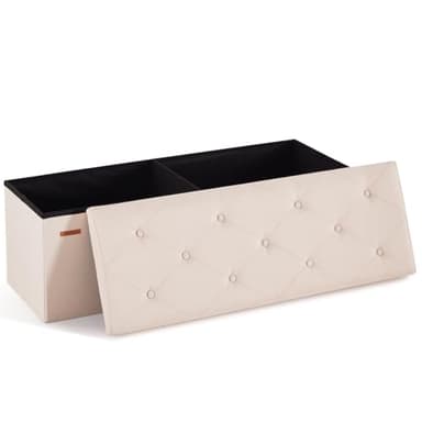 HAUSFRAU 43.5 Inches Ottoman with Storage Bench, Folding Ottoman Bench Foot Rest Stool, Bedroom Bench, Holds up to 660 lb, Linen Beige - Image 8