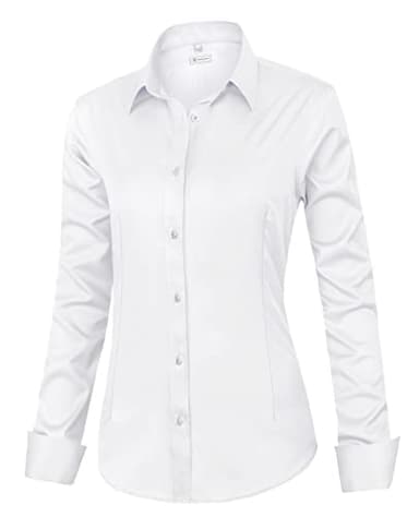 siliteelon Womens Classic-Fit Dress Shirts Long Sleeve Button Down Wrinkle-Free Stretch Solid Casual Work Office Blouse Top White XX-Large - Image 1
