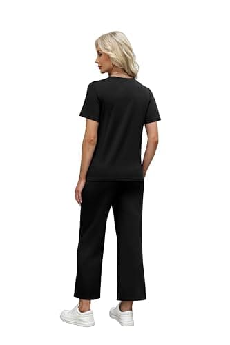 WIHOLL Summer Outfits For Women 2 Piece Lounge Matching Sets Workout Sets Spring Essentials Clothing Cruise Vacation Outfits Pajama Pants Activewear Black L - Image 5