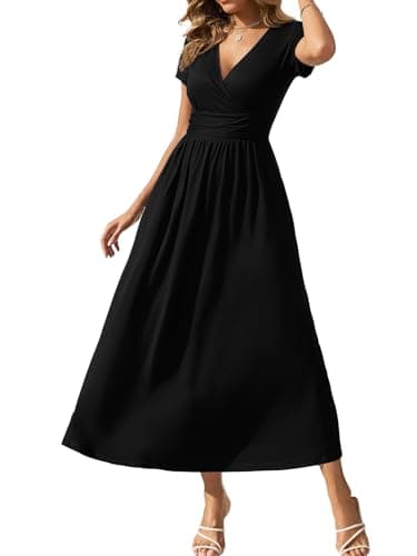Gracyoga Women's 2025 Trendy Fall Dress Elegant Wrap Dresses for Women Curvy Smocked Vintage A Line Sundresses Vacation Outfit XL Black - Image 1