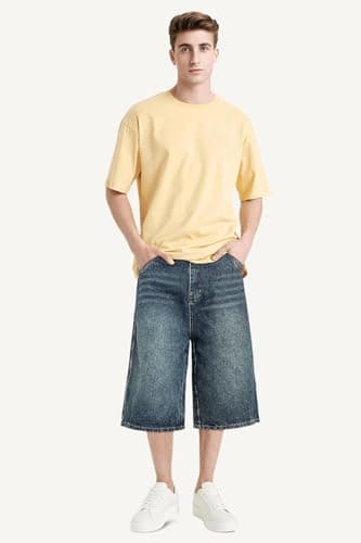 GINGTTO Mens Baggy Jean Shorts Y2k 90s Denim Shorts for Men Long Jorts Men Plus Size Washed Blue 40 - Image 7