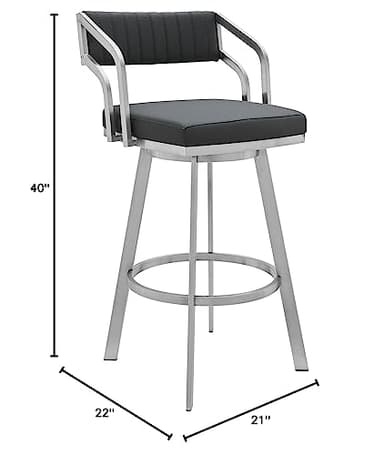 Armen Living Capri Modern 30" Seat Height Gray Faux Leather and Brushed Stainless Steel Metal Swivel Bar Stool for Kitchen Island Counter - Image 3