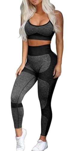 OLCHEE Women’s Workout Sets 2 Piece - Seamless Yoga Leggings and Cross-Strap Sports Bra Gym Outfits Activewear Matching Set - Black Large - Image 1