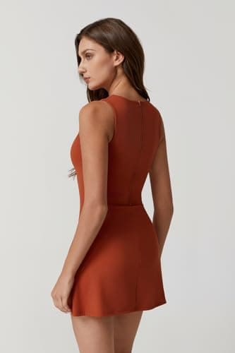 QINSEN Crew Neck Tennis Dress for Women Sleeveless Golf Dresses Bulid in Shorts with Pockets Brick Red L - Image 2