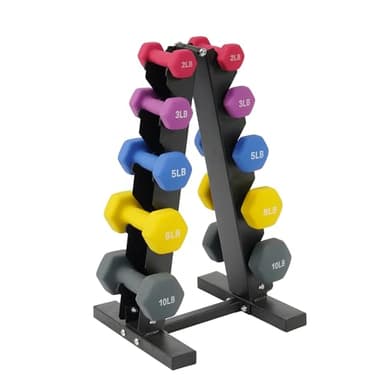Fitvids Neoprene Dumbbell Set with Rack, 5/8/12LB Pairs, 50LB Set with Rack - Image 1