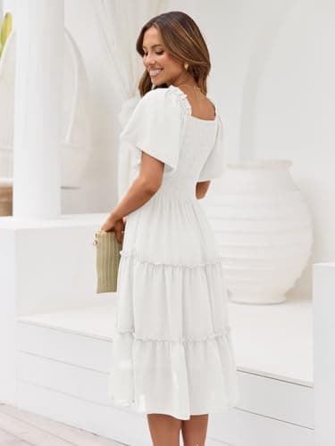 LILLUSORY Spring Midi Graduation Bridal Baby Shower Dresses Women 2024 Summer Casual Flowy Bridal Sun Sundress Trendy Brunch Cute Ladies Vacation Smocked Teacher Clothes Outfits White - Image 4