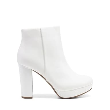 DREAM PAIRS Women's High Heel Ankle Boots Chunky Platform Booties,Size 10,White/Pu,STOMP - Image 2