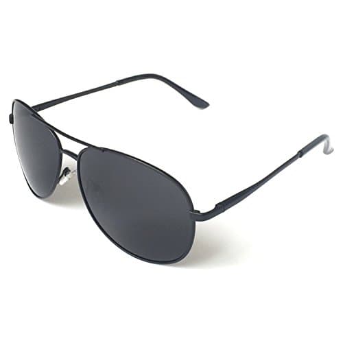 J+S Premium Military Style Classic Aviator Sunglasses, Polarized, 100% UV protection for Men Women (Large Frame - Black Frame/Black Lens) - Image 1