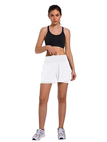Ksmien Women's 2 in 1 Running Shorts - Lightweight Athletic Workout Gym Yoga Shorts Liner with Phone Pockets White - Image 3