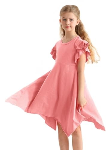 Alakuoti Girls Pink Dress Spring Cotton Solid Color Casual Dresses Cute High Low Swing Easter Beach Party Wear Girls Dresses Size 8 - Image 1