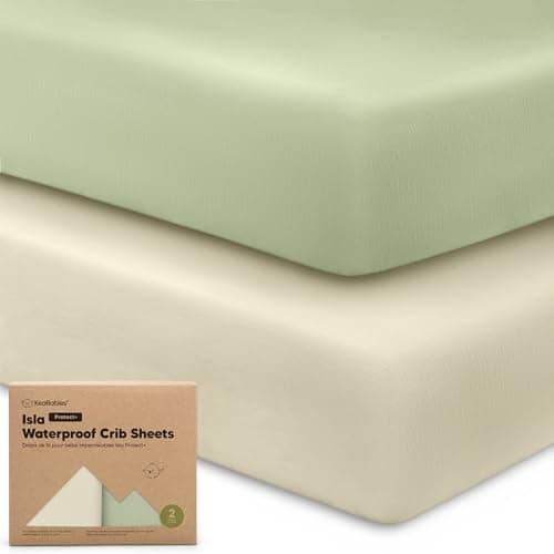 2-Pack Waterproof Baby Crib Sheets for Boys, Girls - 52x28 Viscose Derived from Bamboo Toddler Bed Sheet Neutral, Fitted Crib Mattress Protector Cover for Baby Bedding, Soft & Gentle (Avocado) - Image 1