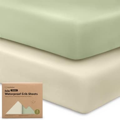 2-Pack Waterproof Baby Crib Sheets for Boys, Girls - 52x28 Viscose Derived from Bamboo Toddler Bed Sheet Neutral, Fitted Crib Mattress Protector Cover for Baby Bedding, Soft & Gentle (Avocado) - Image 1